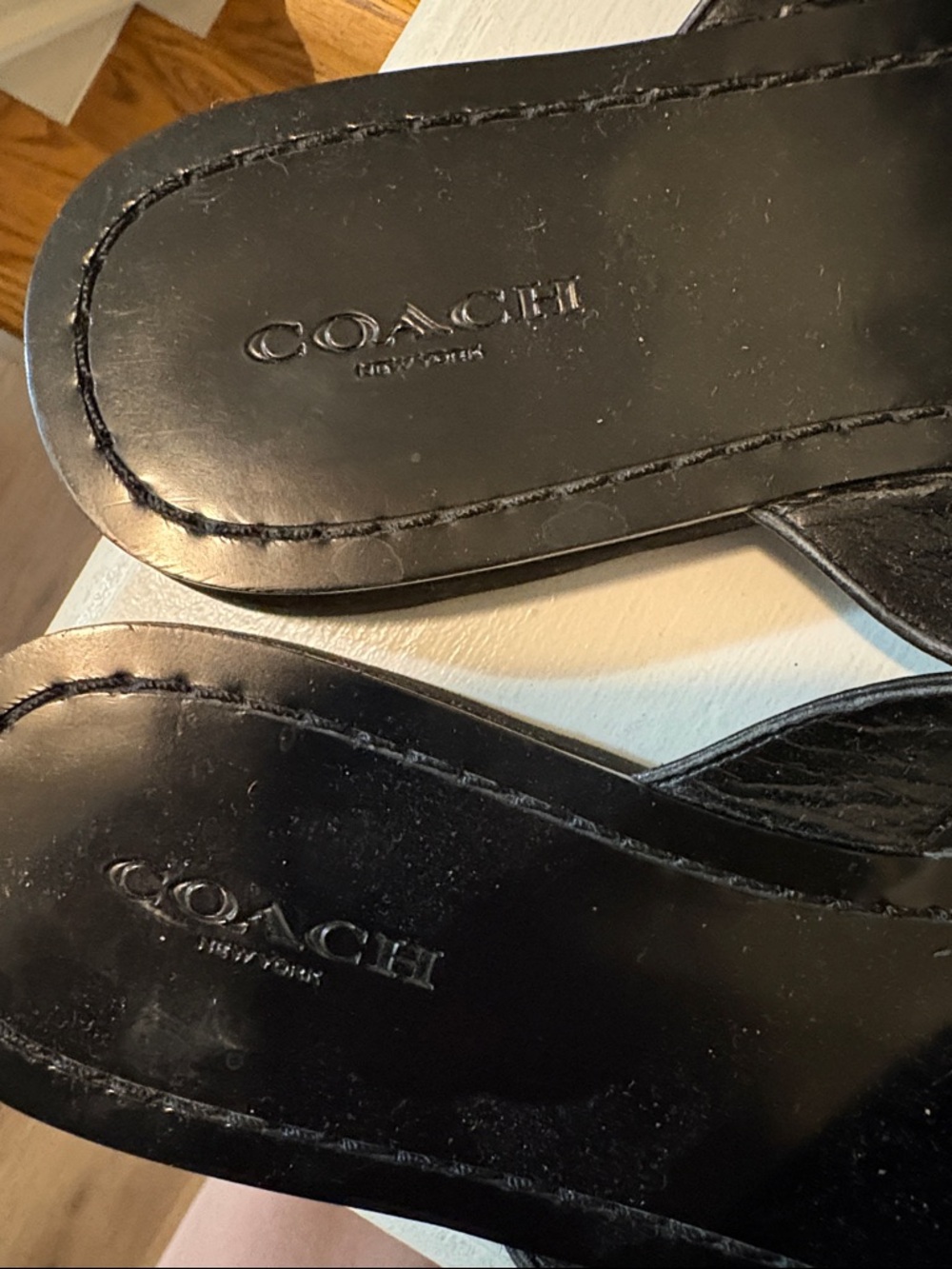 Coach Black Leather Flip Flop Sandals - Picture 4 of 4